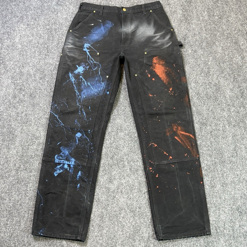 Vintage Carhartt Double Knee Pants Men's 34x34 Faded Black Paint USA B01 BLK